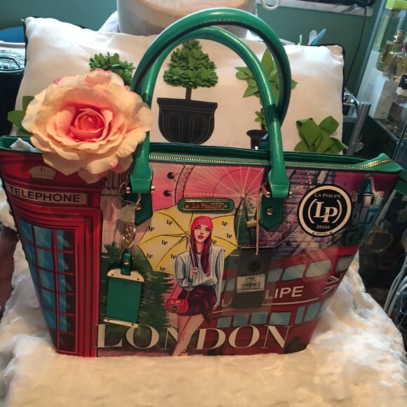 La Philipe Miami Bag Rhinestone Vacation Travel Purse large Tote Paris green - Picture 1 of 1